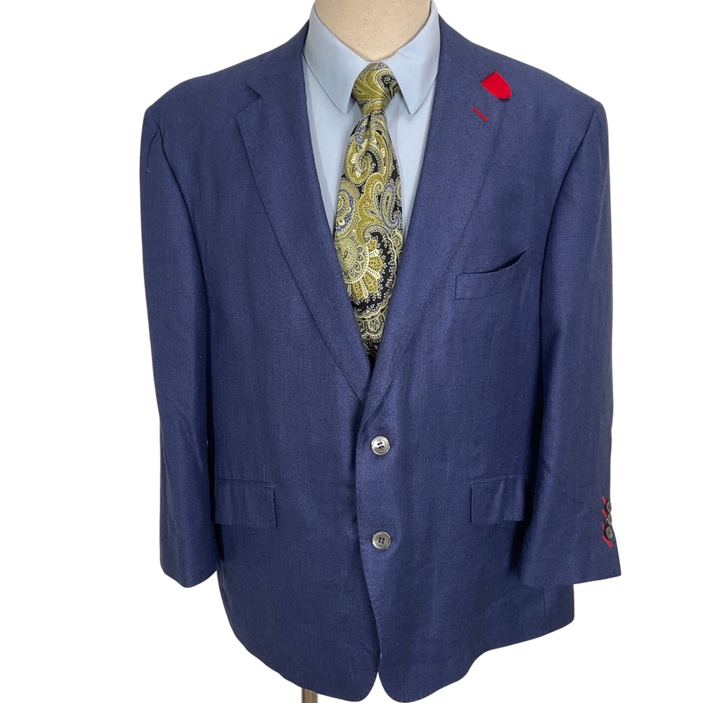 Vasiko Custom Clothiers Men's Blue Linen Blend Blazer Jacket Size XL